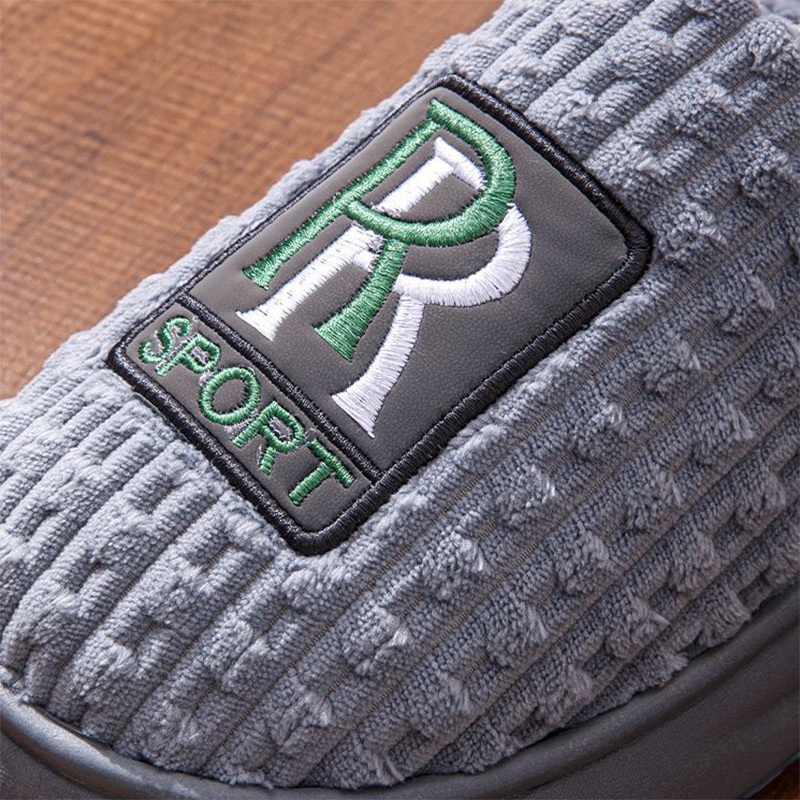 Men's Letter Plush Slippers Winter Warm Non-slip House Shoes Plus Size Indoor Bedroom Floor Home Slipper For Women foto 3