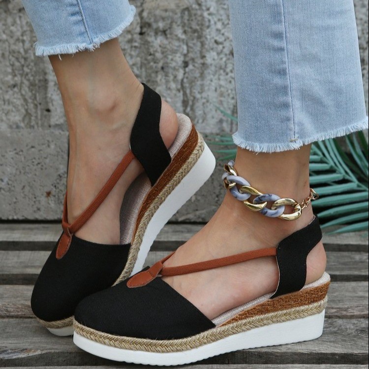 Women's Summer New Wedge Plus Size Closed Toe Back Empty Rope Bottom Sandals foto 5