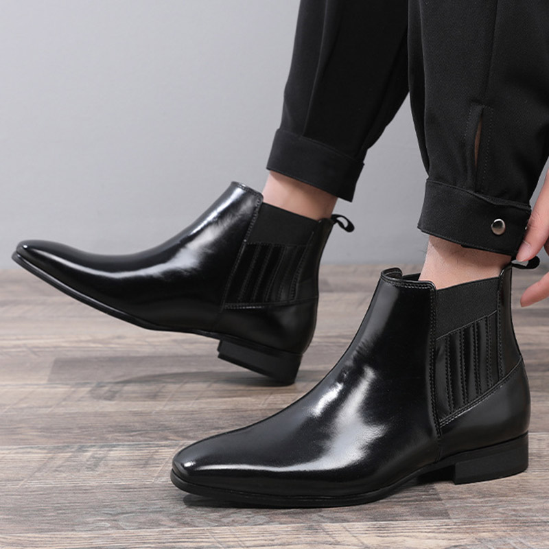 Pointed Toe Chelsea-style Boots For Men Fashion British Style Square Heel Business Formal Leather Shoes foto 3