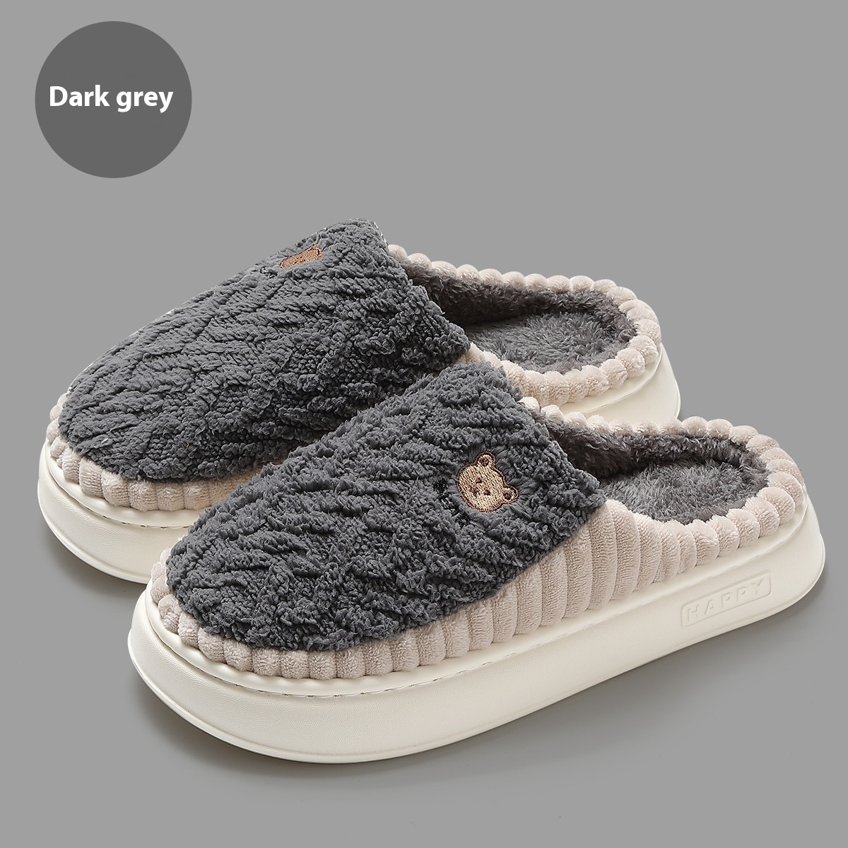 Cute Bear Plush Slippers Winter Warm Fleece Shoes Indoor Bedroom Floor Home Slippers For Women Men Couple foto 4