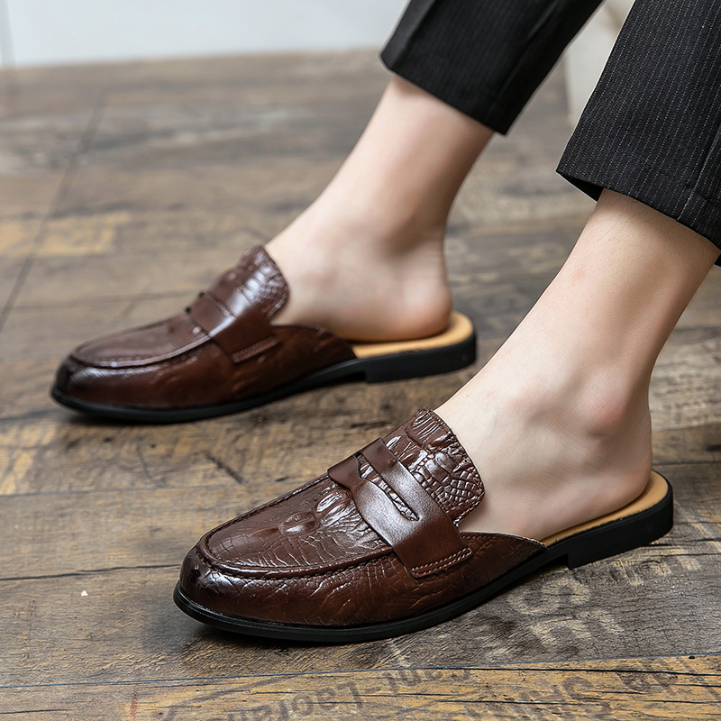 Men's Closed Toe Half-support Leather Shoes Crocodile Pattern foto 4