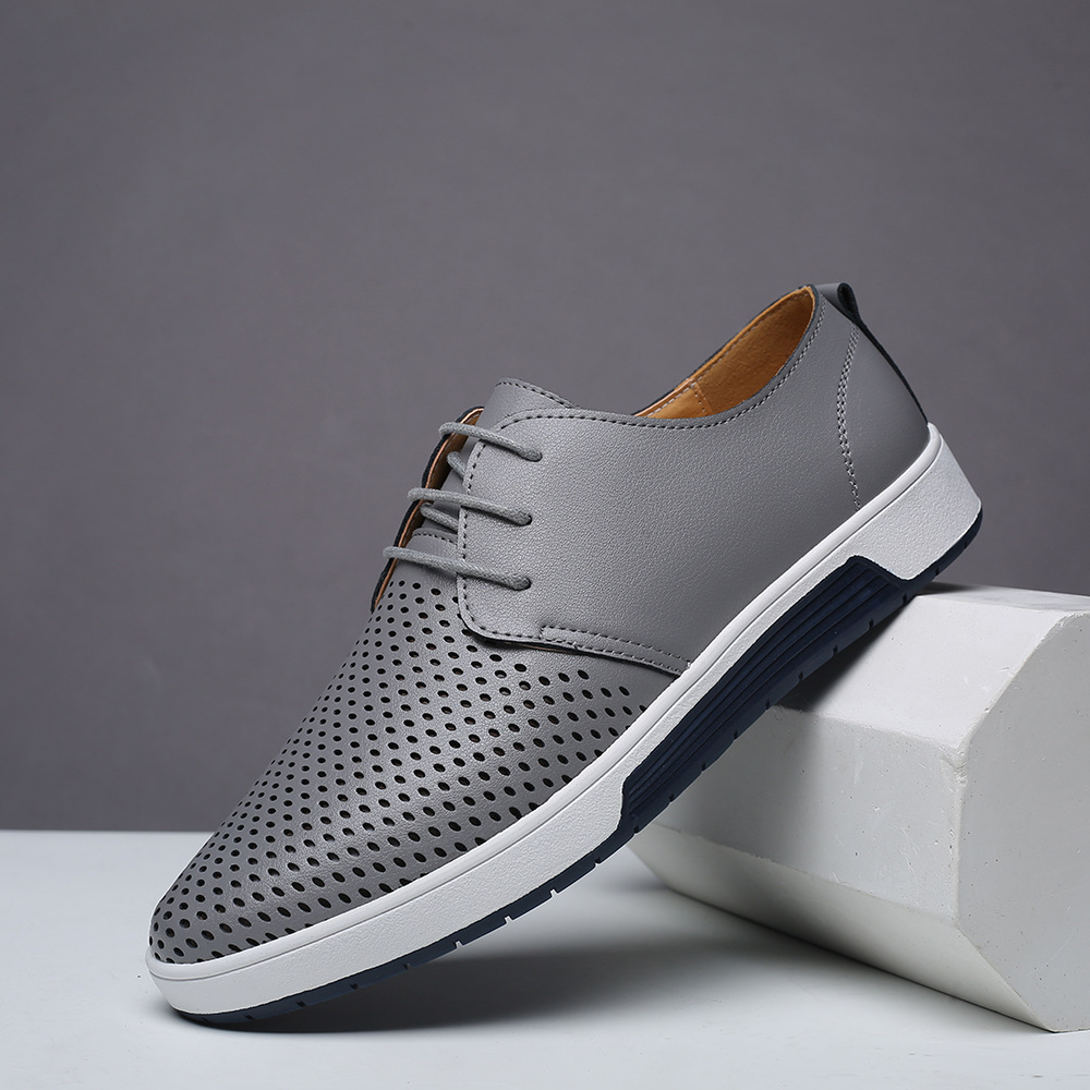 Men's Casual Plus Size Fashion Hollowed-out Hole Perforated Leather Shoes foto 4