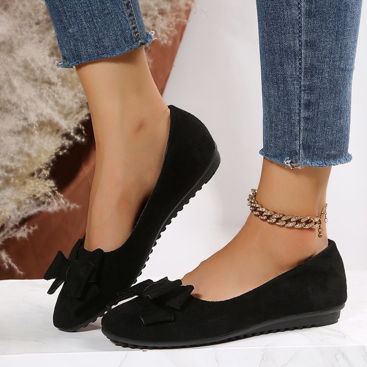 Rubber Plus Size Flat Casual Shoes Women Suede Bow Round Head Gommino foto 3