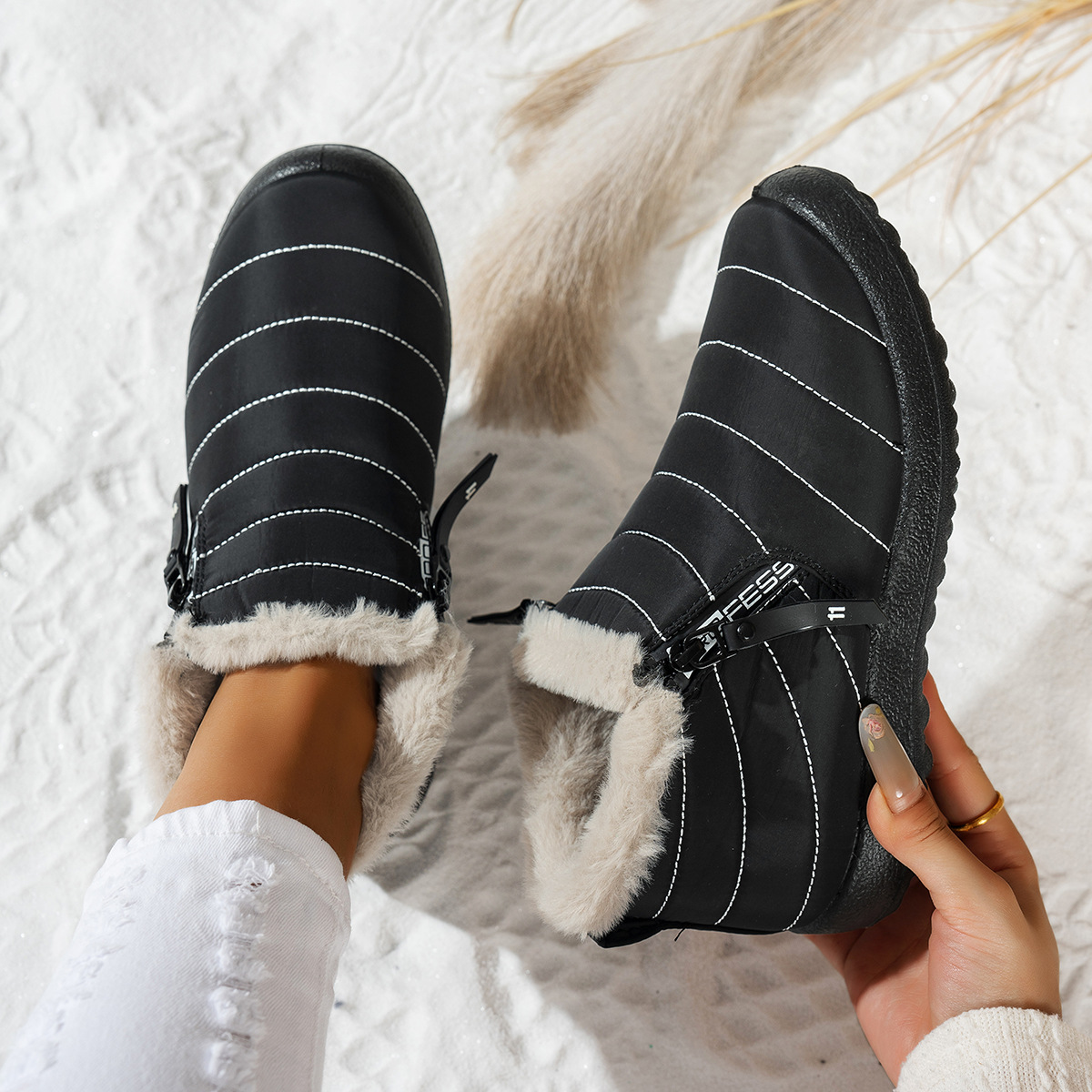 Waterproof Umbrella Cloth Snow Boots Low-top Side Zipper Non-slip Cotton-padded Boots foto 5