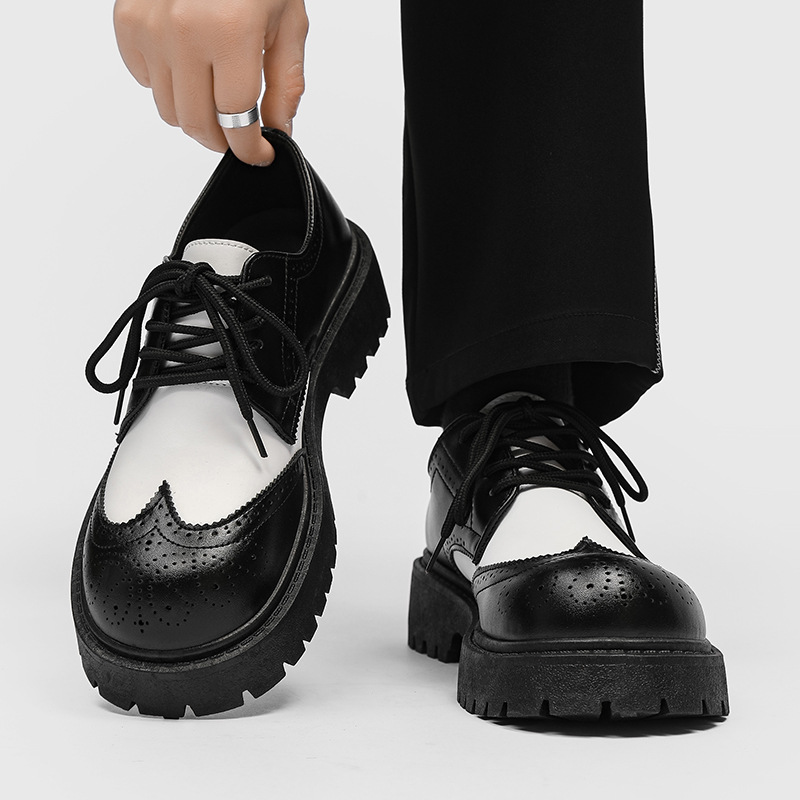 Black Carved Brogue Big Toe Casual Leather Shoes Men foto 3