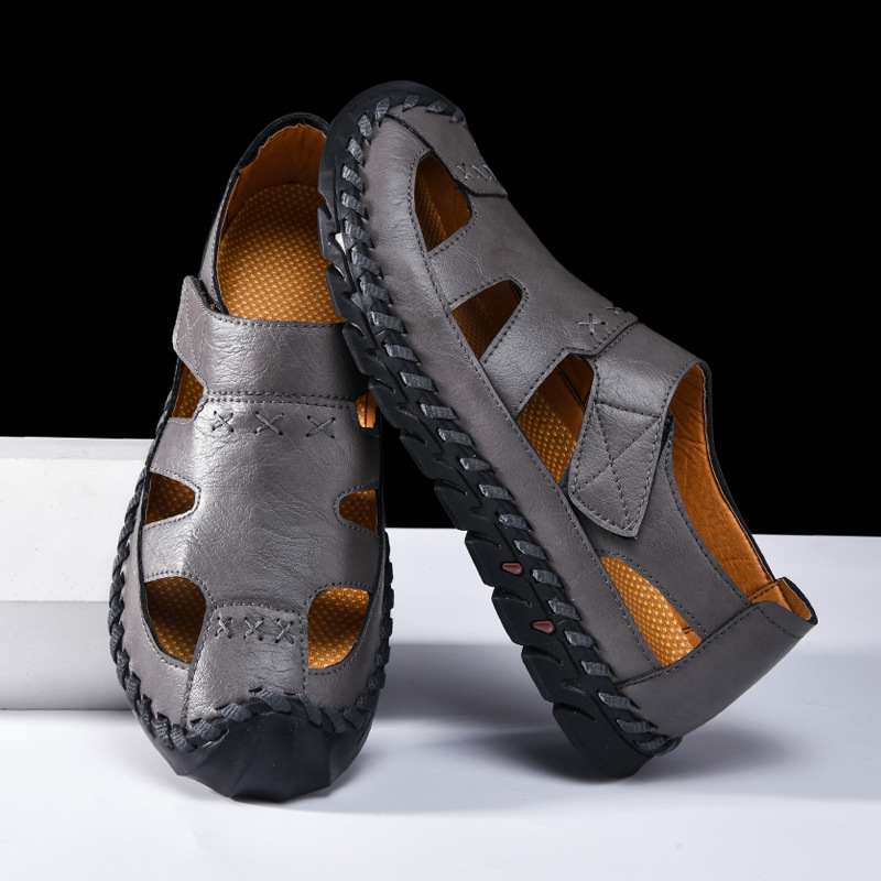 Men's Casual Hand-stitched Velcro Sandals foto 2