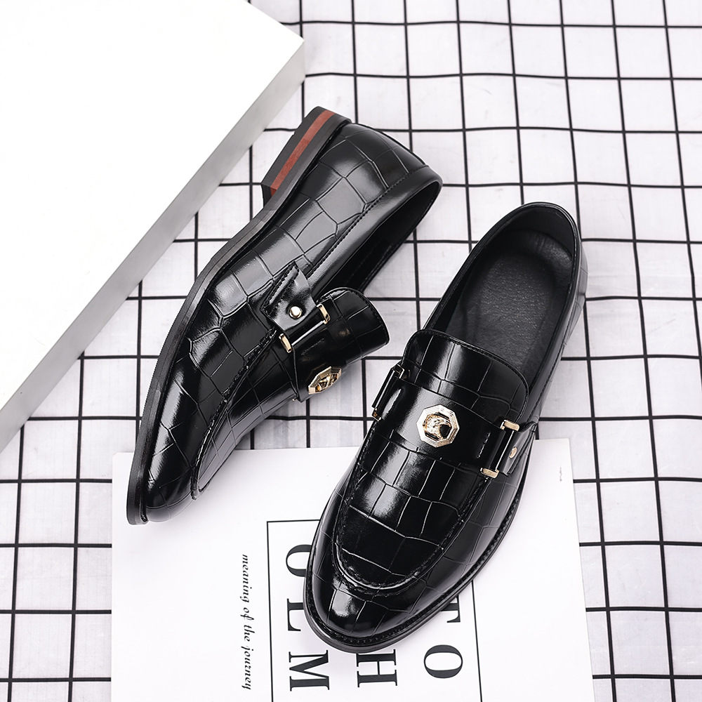 Plaid Casual Loafers Men's Banquet Slip-on Metal Buckle foto 5