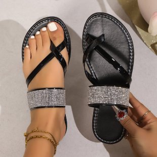 Toe Covering Rhinestones Strap Flat Bottom Beach Sandals foto 2