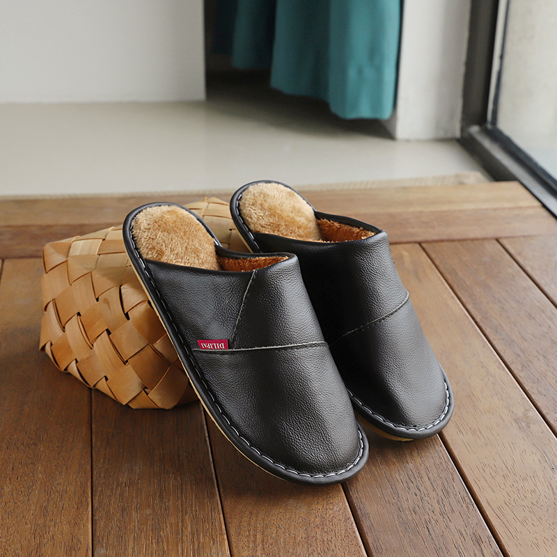 Winter Home Warm Non-slip Leather Slippers foto 5