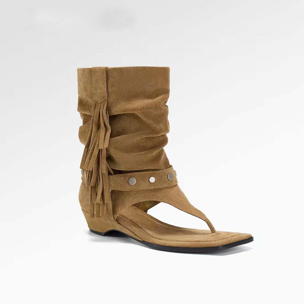 Tassel Retro Square-Toe Roman Sandals Women foto 4