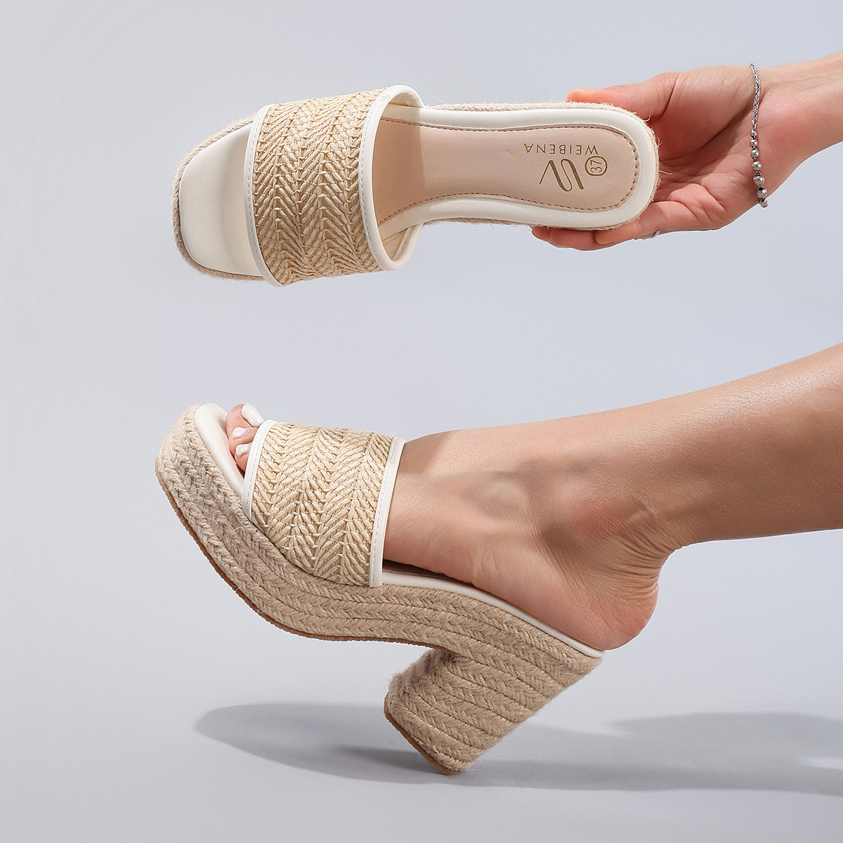 Hemp-rope Wedge Espadrilles With A Strappy High Heel foto 5
