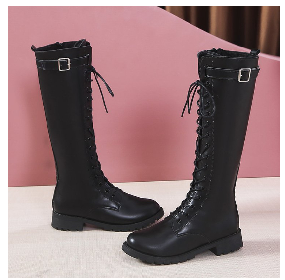 Womens Mid-heel High Boots With Laces And Buckles foto 3