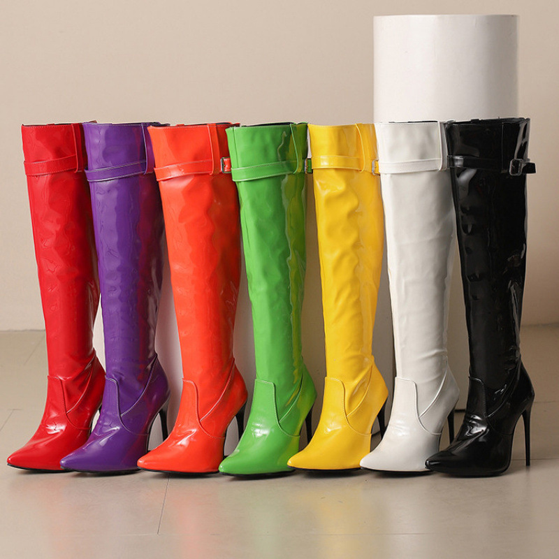 Womens High-heeled Pointed-toe Above-the-knee Thigh-high Boots foto 2