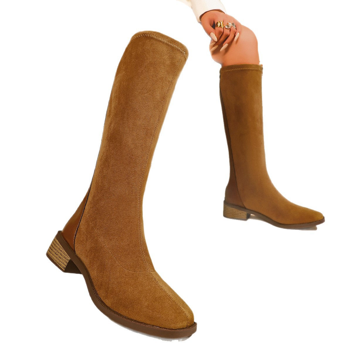 Soft Leather Simple Elegant Elastic Women's Autumn And Winter Flat High Boots foto 3