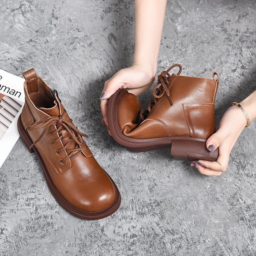 Real Soft Leather Platform Martin Boots Women's Autumn And Winter New Non-slip Western Style Slip-on Casual foto 5