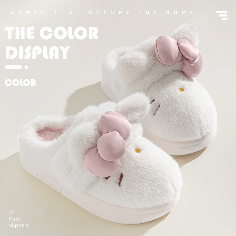 Instagram-Style Fluffy Cotton Slippers With A Cat And Bow Design For Cozy Warmth foto 5