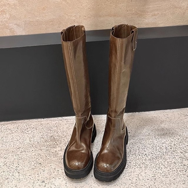 Round Head Thick Bottom Chunky Heel Long Tube Knight Boots foto 3