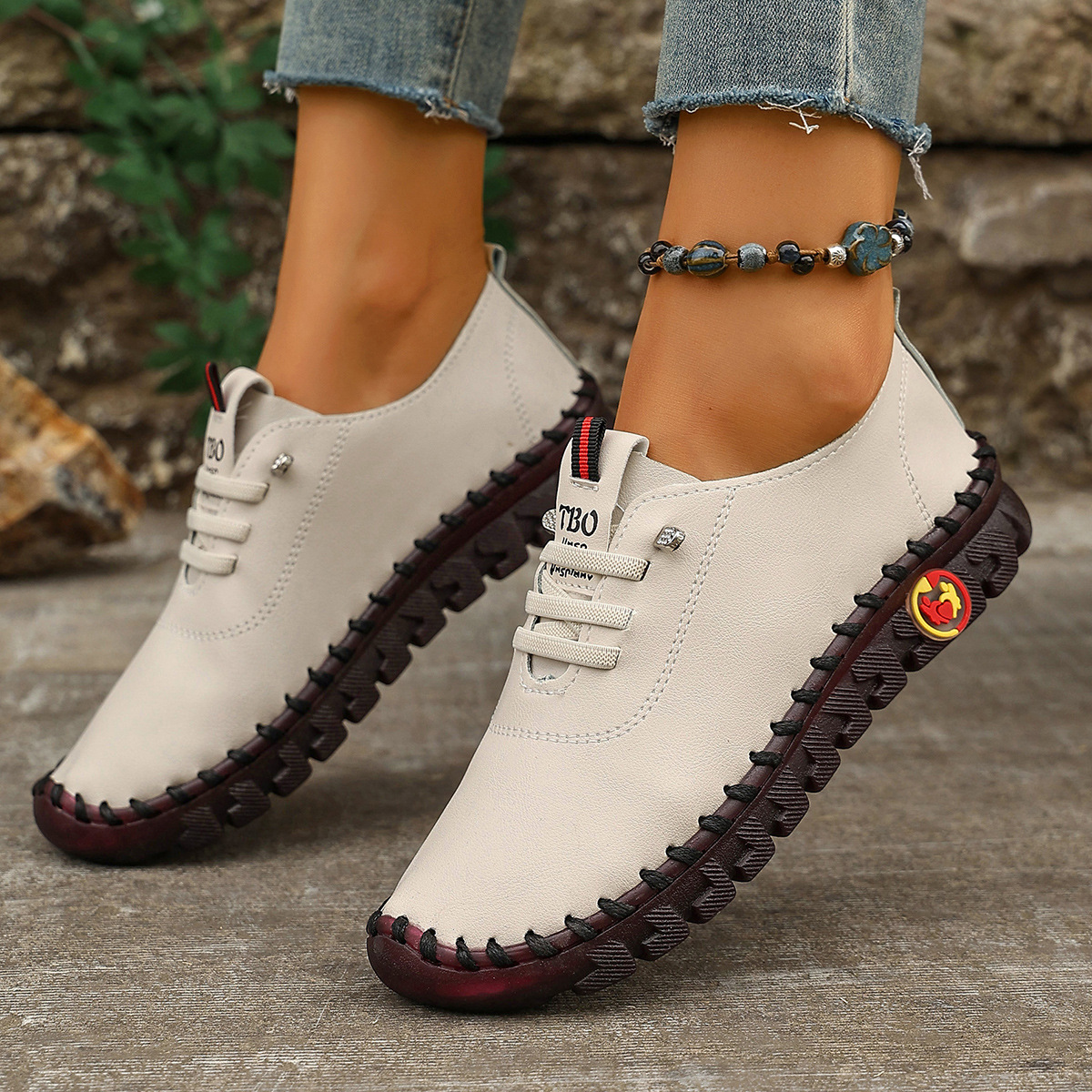 Stitched Crepe-soled Soft-leather Flats foto 4