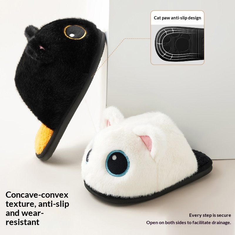 Little Black Cat Floor Cotton Slippers Fleece Lining For Extra Warmth foto 5