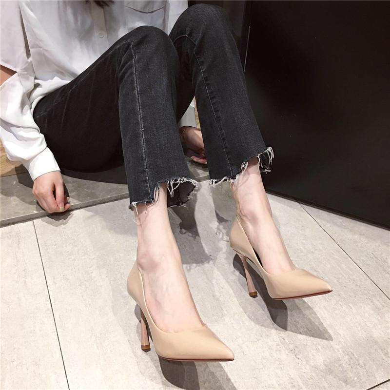 Womens Versatile Pointed-Toe Shallow-Pump Patent Leather High Heels foto 4