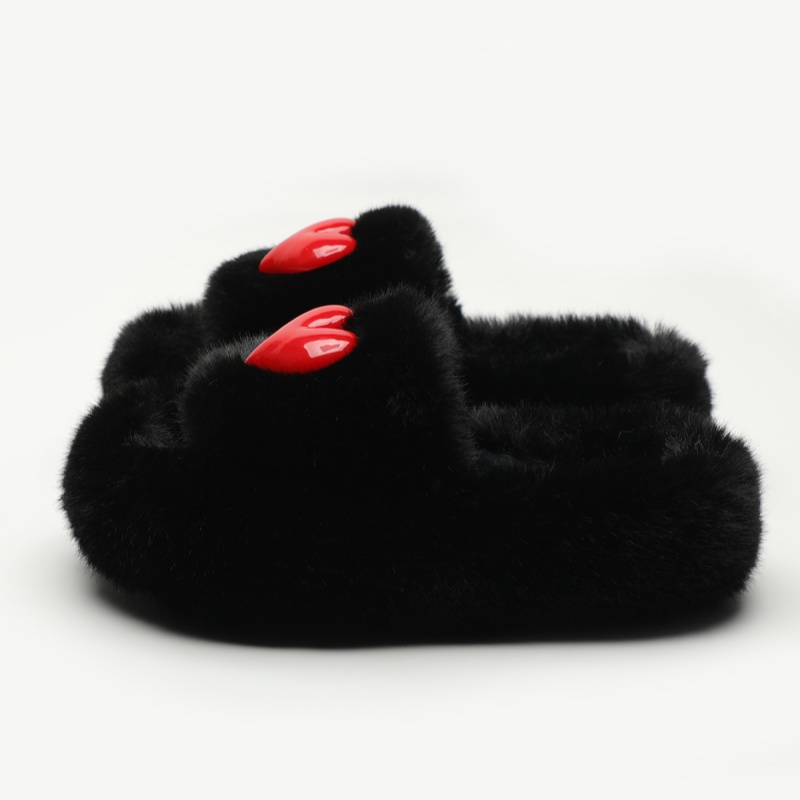 Heart-shaped Thick Bottom Fluffy Slippers Women's Outer Wear New Autumn And Winter Fleece-lined foto 4