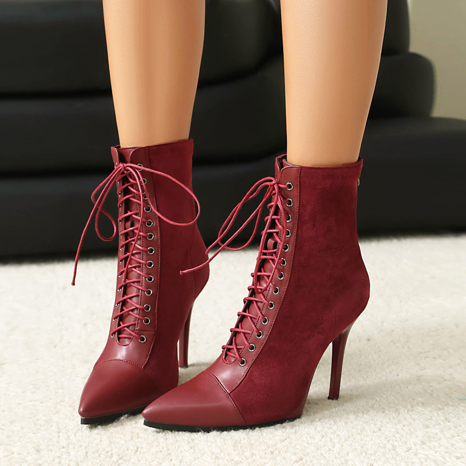 New Drawstring Patchwork European And American Women's Boots Short Pointed Knight Boots foto 2