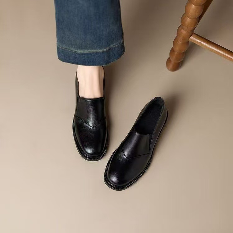 Chunky-heeled Non-slip Soft Leather Pumps Slip-on Loafers foto 5