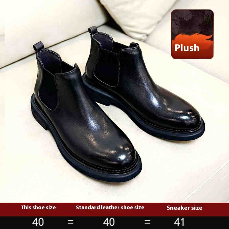Men's Genuine Leather High-top Leather Shoes Thick Bottom Increased By Cowhide Martin Boots foto 4