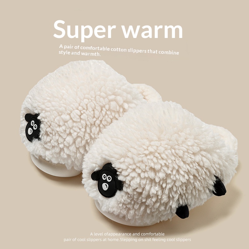 New Women's Winter Cartoon Sheepskin Cotton Slippers For Indoor Wear foto 3