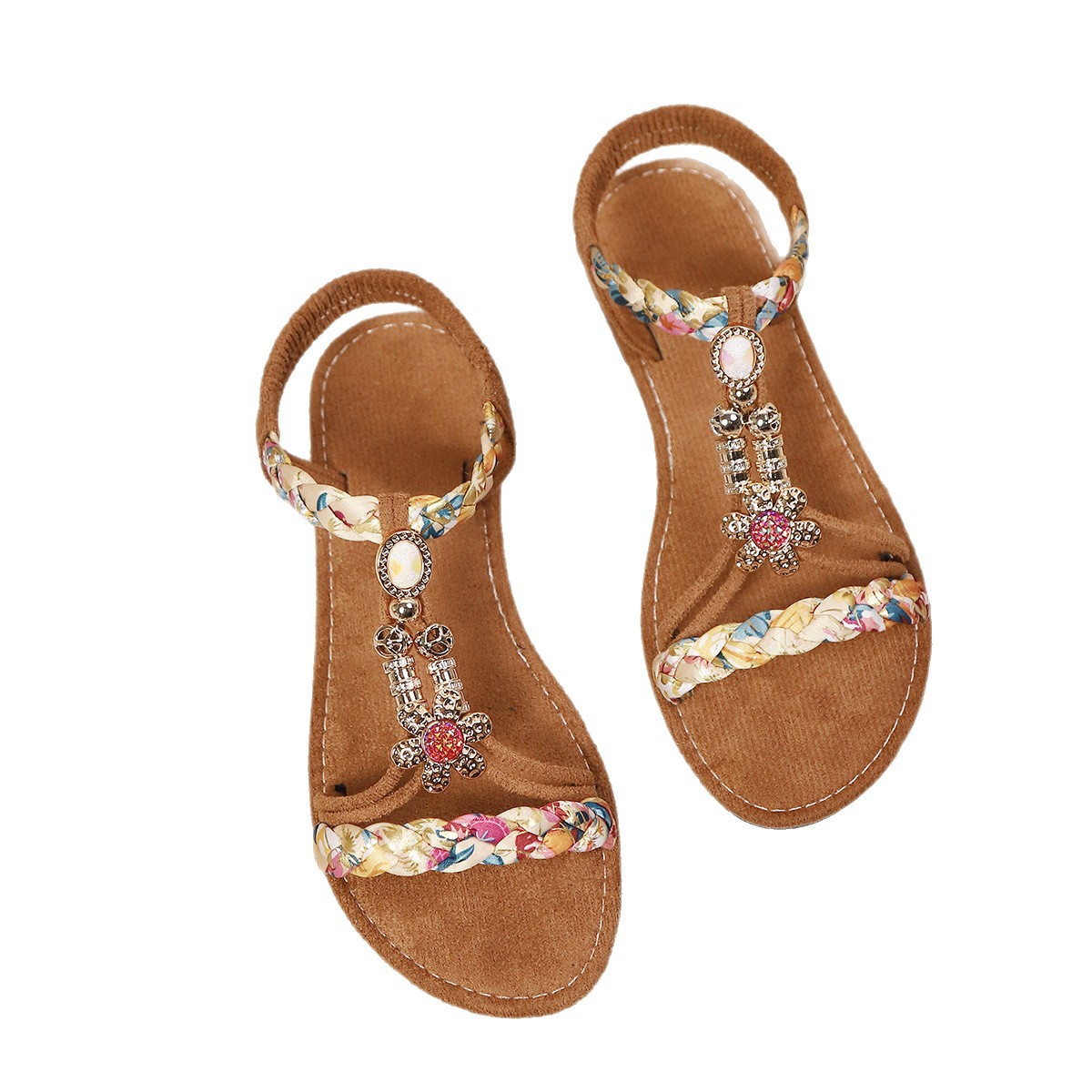 Summer New Colorful Woven Beads Round Toe Comfortable Flat Sandals foto 5