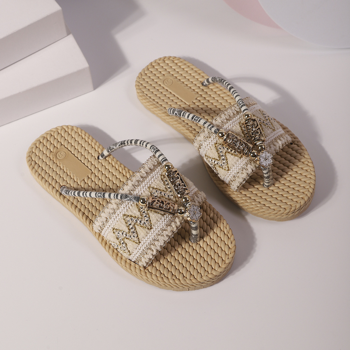 Bohemian Flat Plus Size Flip Flops Ethnic Style