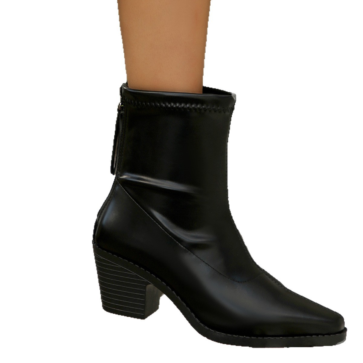 European And American Pointed Toe Chunky Heel Martin Boots foto 2
