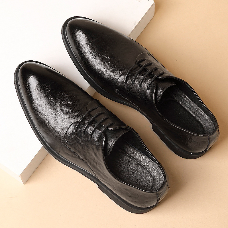 Hong Kong Style Retro Scratch Pattern Formal Business Leather Shoes foto 4