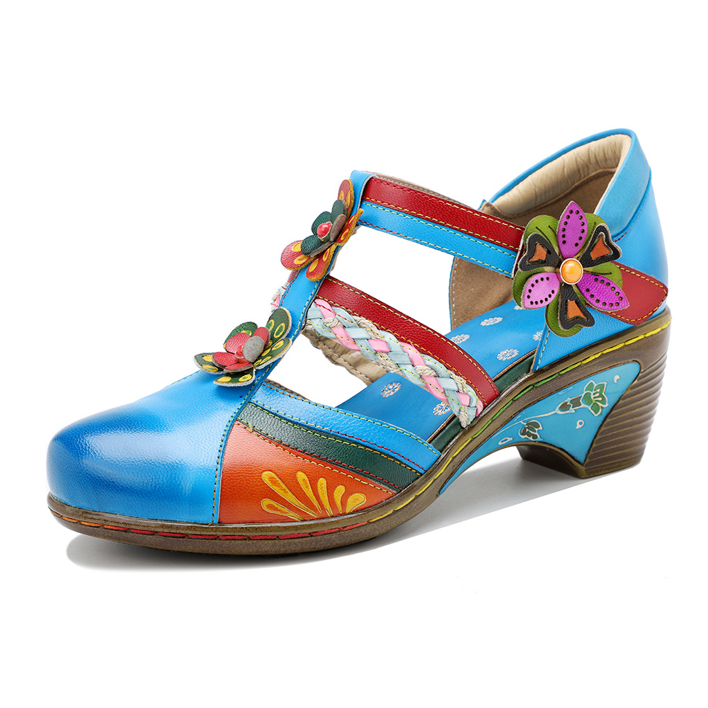 Retro Bright Flower Contrast Color Velcro Wedge foto 3