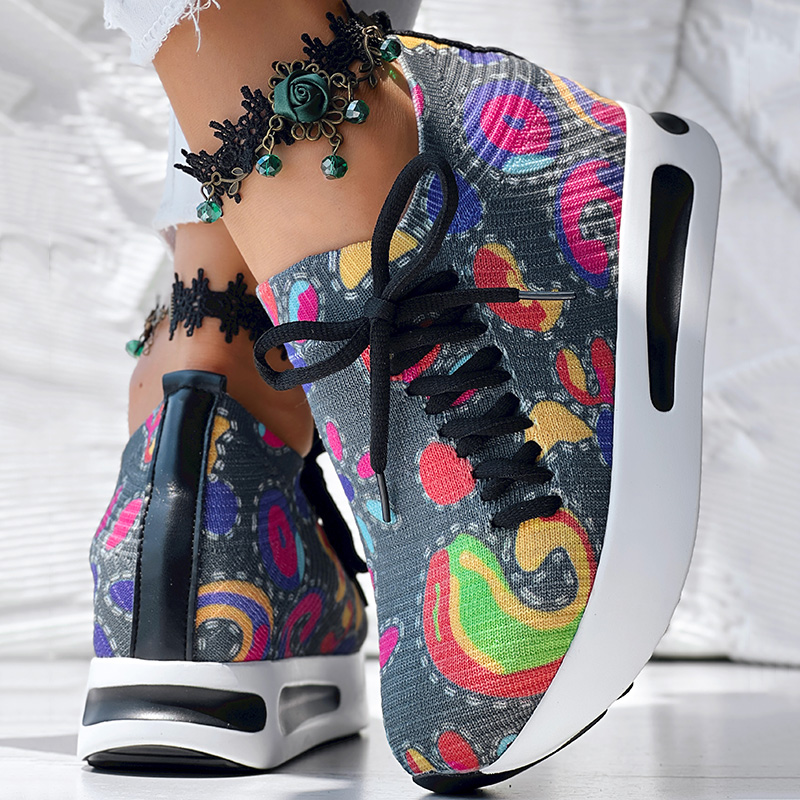 Women's Random Print Side Lace-Up Elastic Sport Shoes, Comfortable Slip-On Sneakers For Women, Casual Daily Wear Footwear foto 2