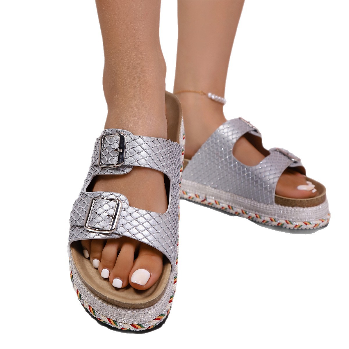 New Cross-Border Plus-Size Fish-mouth Slippers With Double Buckles For Women foto 2