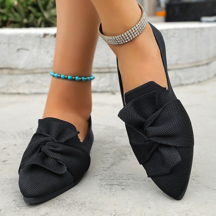 SpringSummer New Pointed-Toe Flyknit Shoes For Women With Bow Decoration