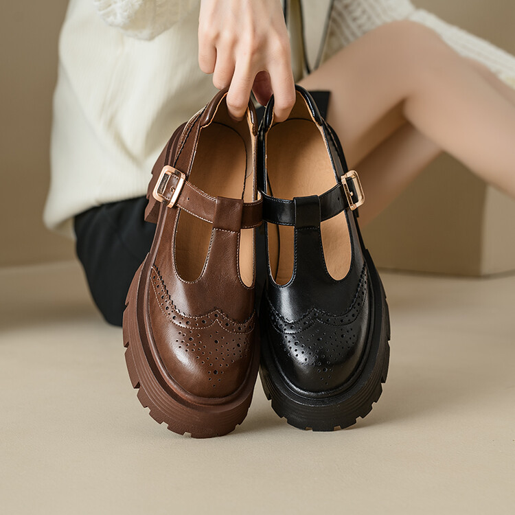 Vintage Brown Round Toe High Heels Thick Bottom Chunky Heel foto 2