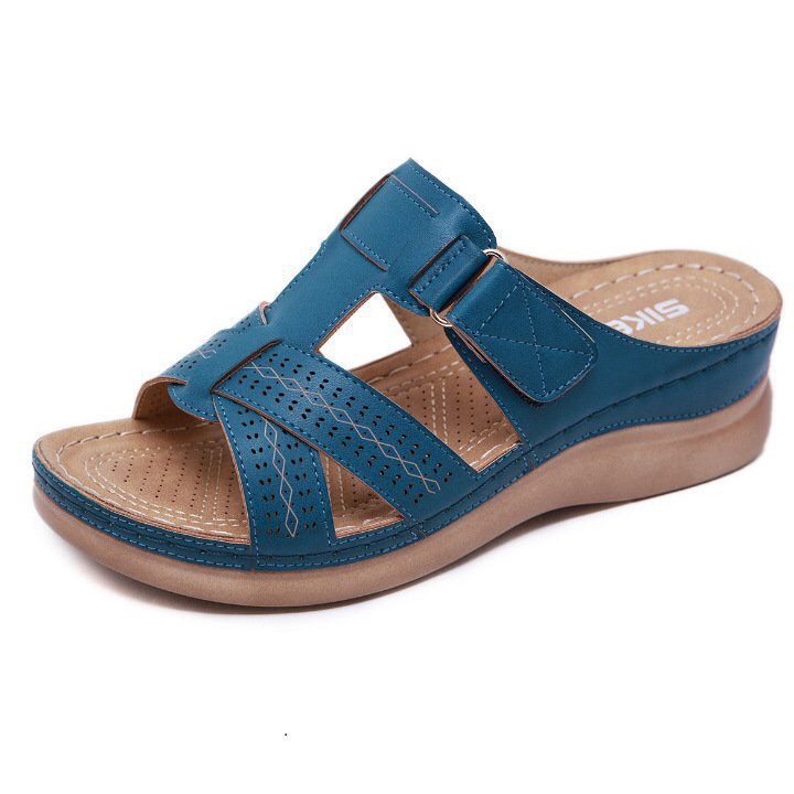 Women's Hollow Peep Toe Wedge Velcro Sandals foto 4