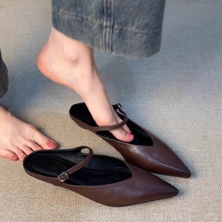 Women's Retro Pointed-Toe Versatile Simple Half Slippers foto 5