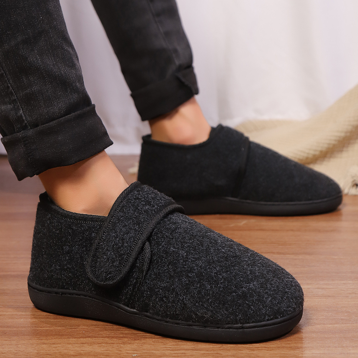 New Cotton Slippers Bag Heel Men's Winter Home Indoor Platform Warm foto 2