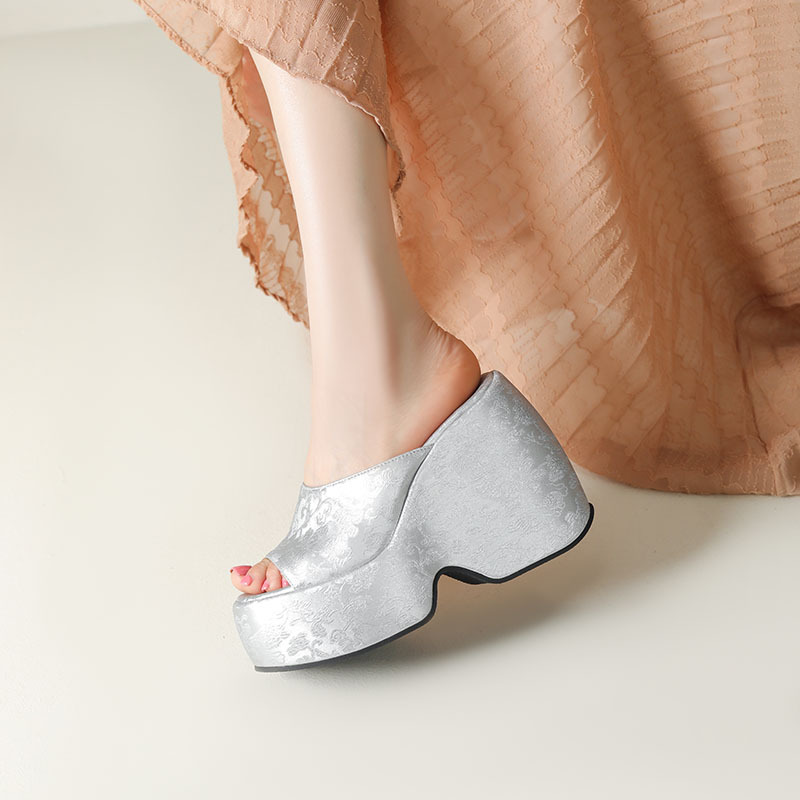Wedge Heel Jacquard Plus-Size Open-Toe Platform Sandals foto 2