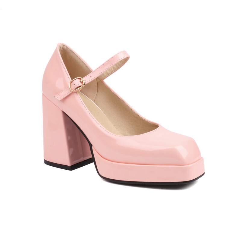 Spring Summer New Women's Shoes Mary Jane High Heels Patent Leather Square Toe foto 4