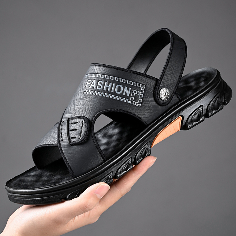 Men's Summer Soft Bottom Beach Cowhide Sandals foto 4