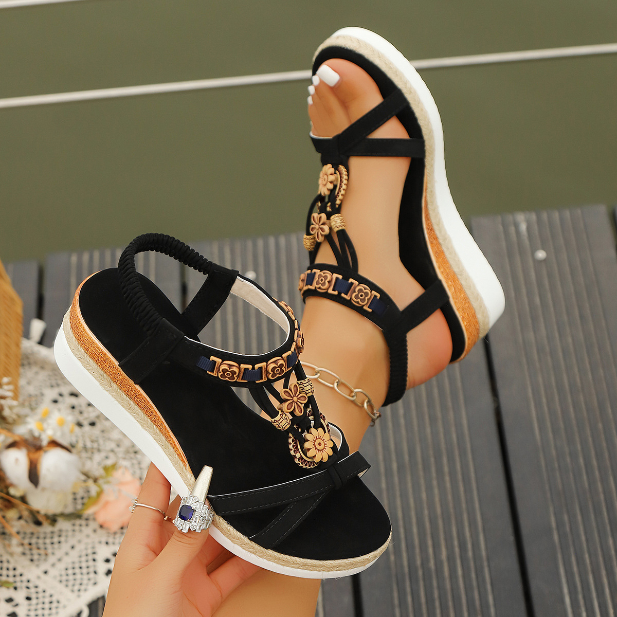 Open Toe Plus Size Thick Bottom Wedge Sandals foto 3