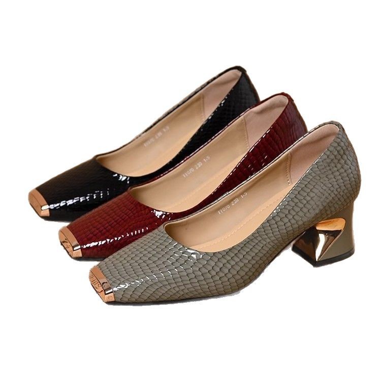Women's French-style Snake-pattern Chunky-heel Versatile Soft-soled Leather Shoes foto 3
