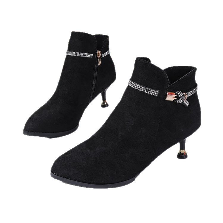 Fleece-lined Womens Shoes, Pointed-toe Stiletto Booties Short Shaft foto 5