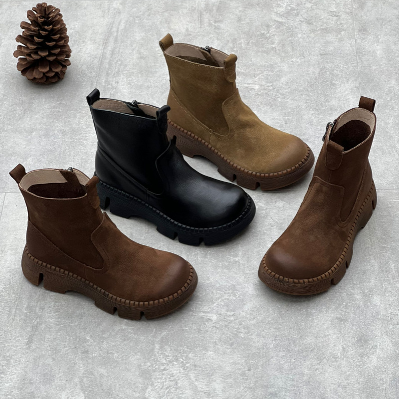 Round Toe All-matching Muffin Bottom Women's Authentic Leather Boots foto 4