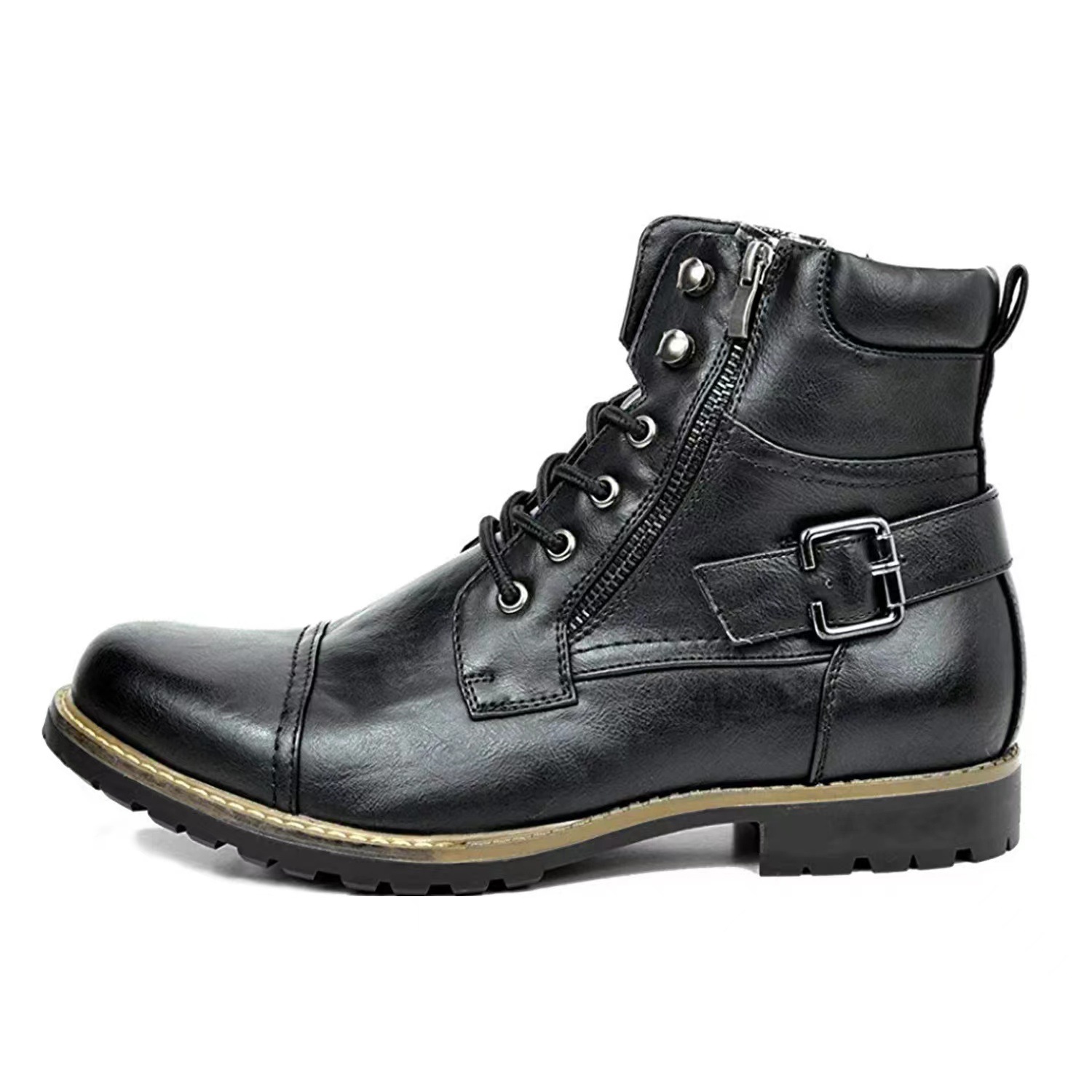 Front Lace-up Martin Boots Plus Size Flat Angle Low Cut Side Zipper foto 3