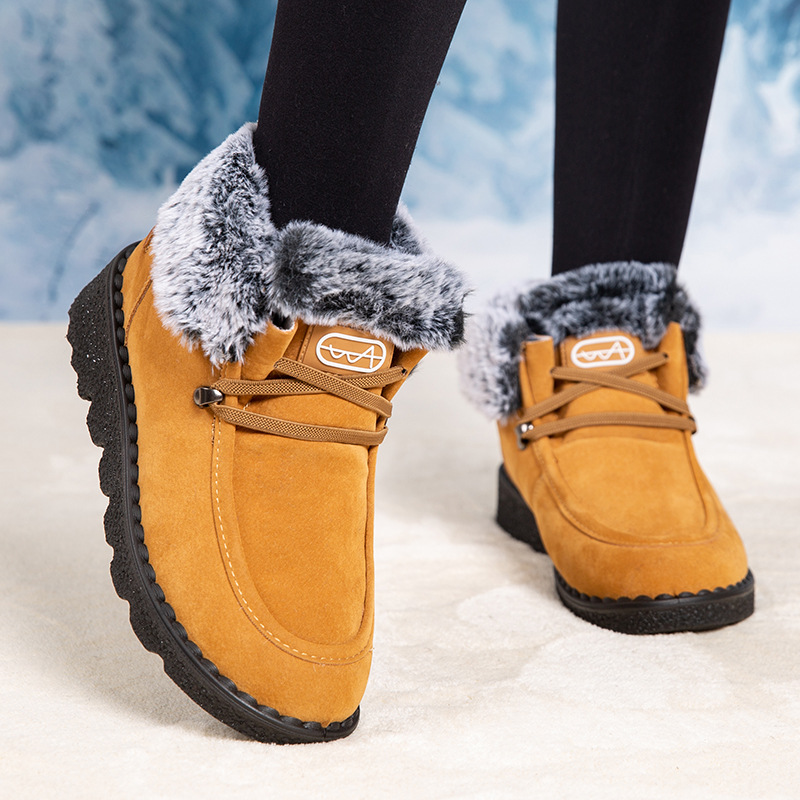 Women's Flat Round-Toe Laced Faux Fur Thicker Short Boots foto 2